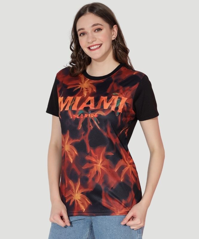 Women's Black Graphic Print Half Sleeves Regular Fit T-Shirt